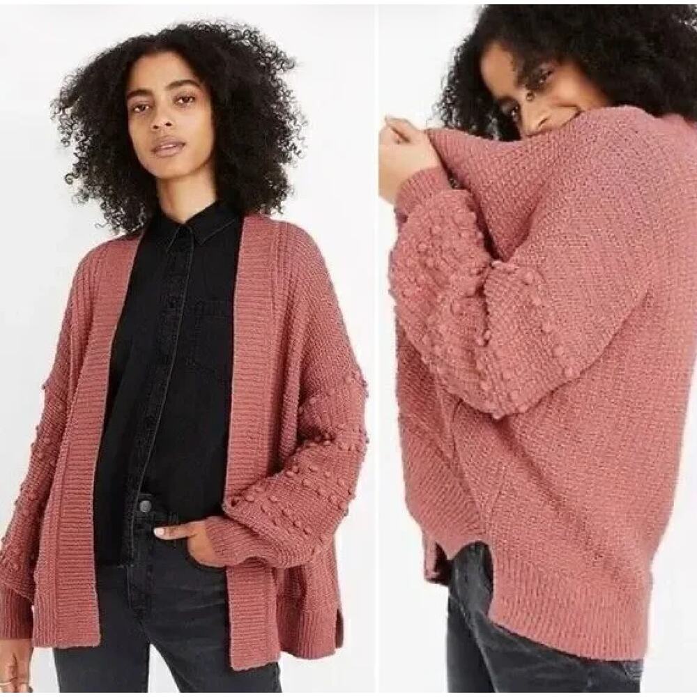 Madewell Bobble Cardigan Sweater in Dusty Rose Pink Size Large NWT